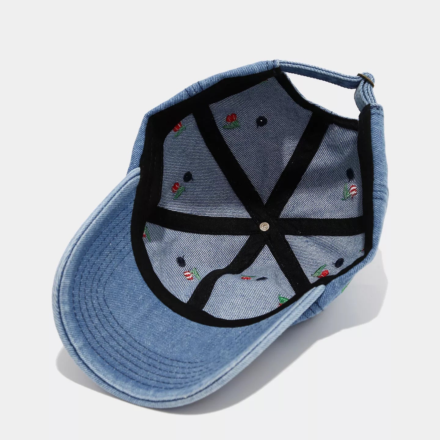 Cherry Embroidered Denim Baseball Cap