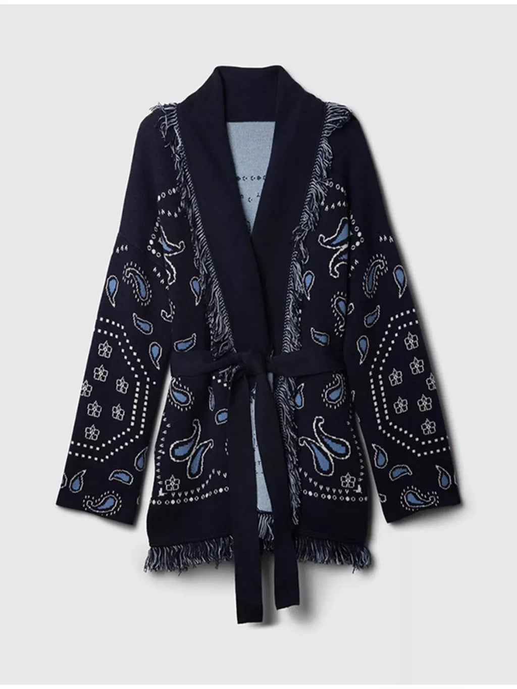 Printed Fringe Long Sleeve Cardigan
