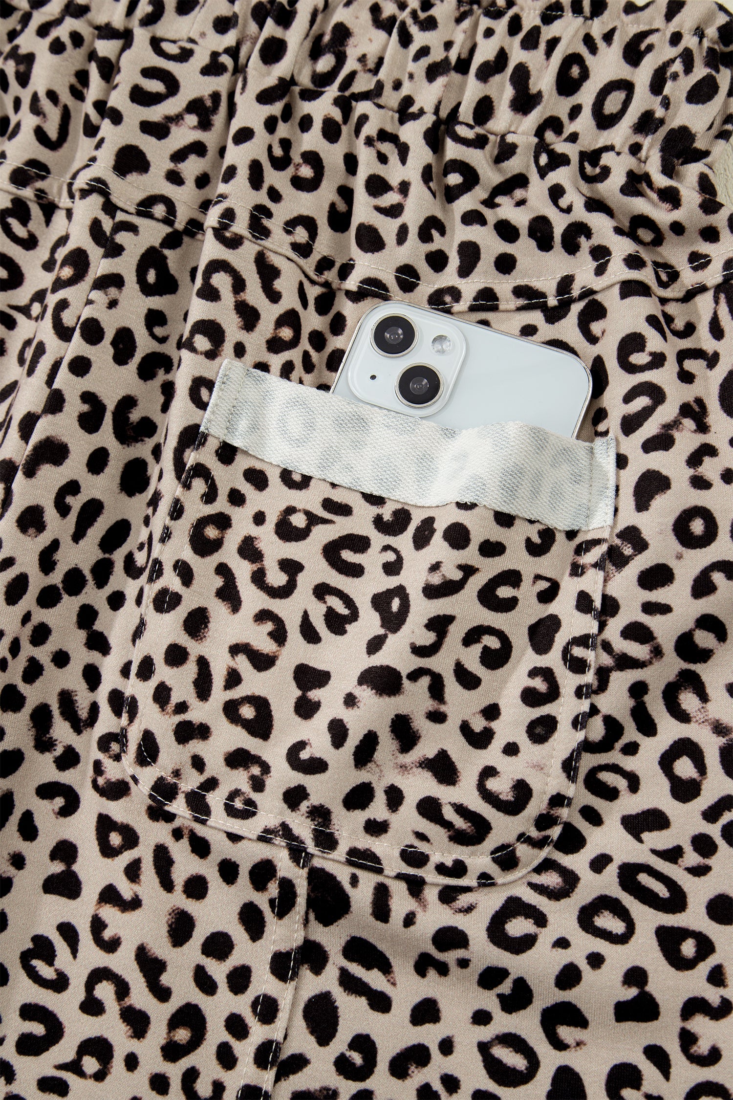 Khaki Animal Print Wide Leg Terry Knit Pants