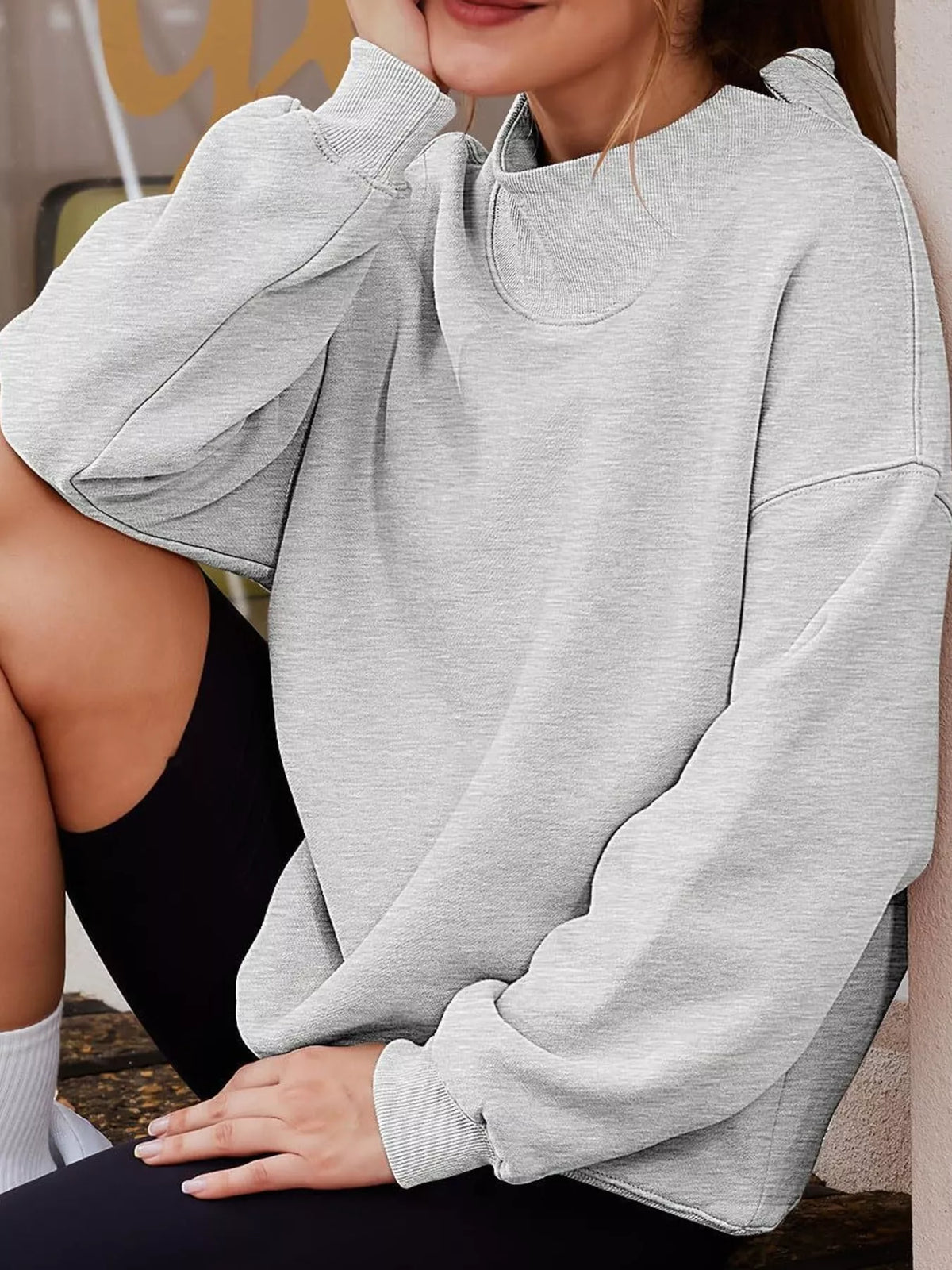 Oversized Mock Neck Long Sleeve Sweatshirt