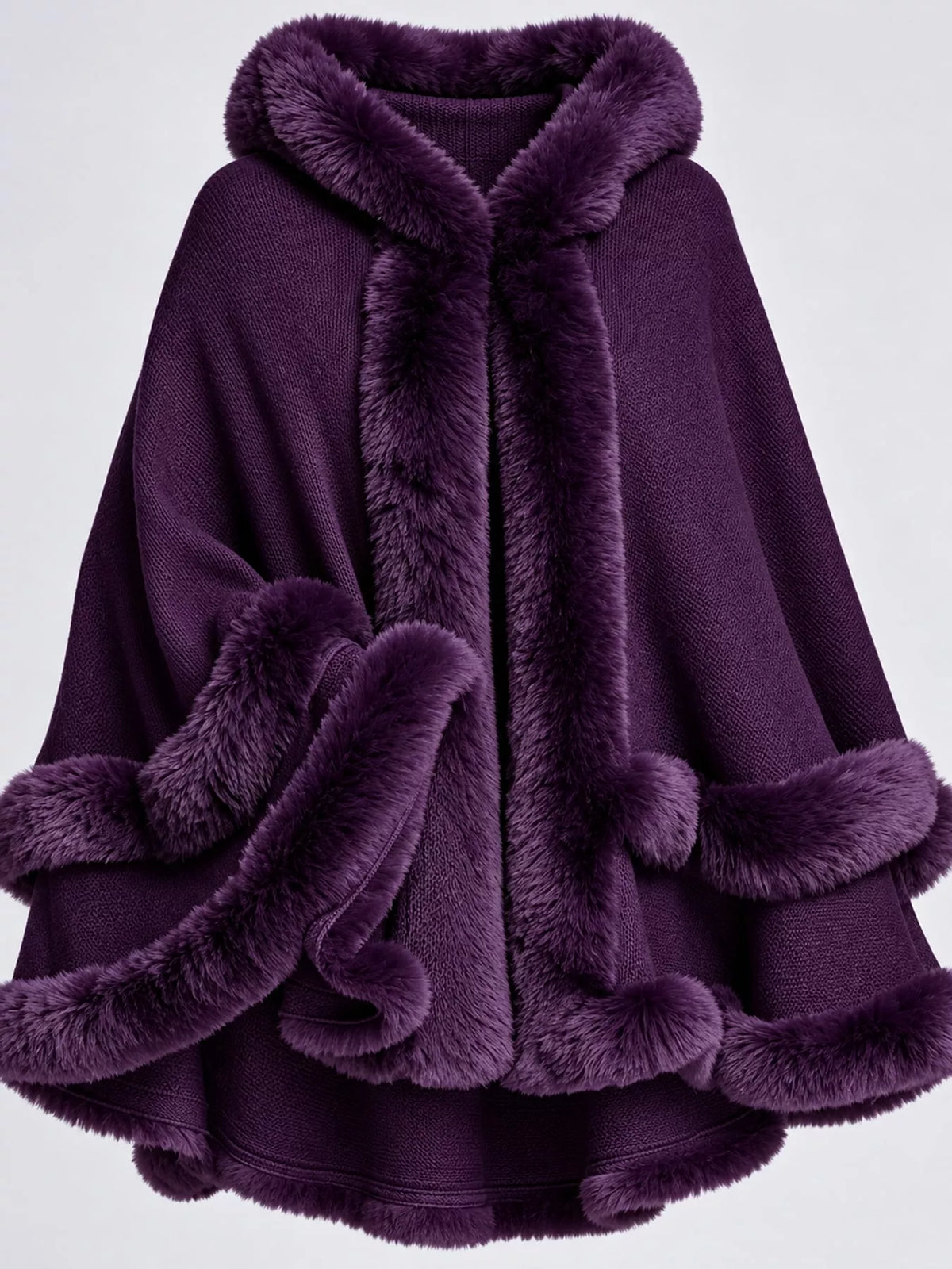 Faux Fur Trimmed Hooded Cape