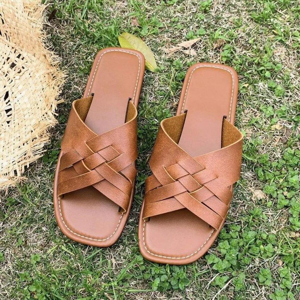 Woven Cross Strap Flat Sandals