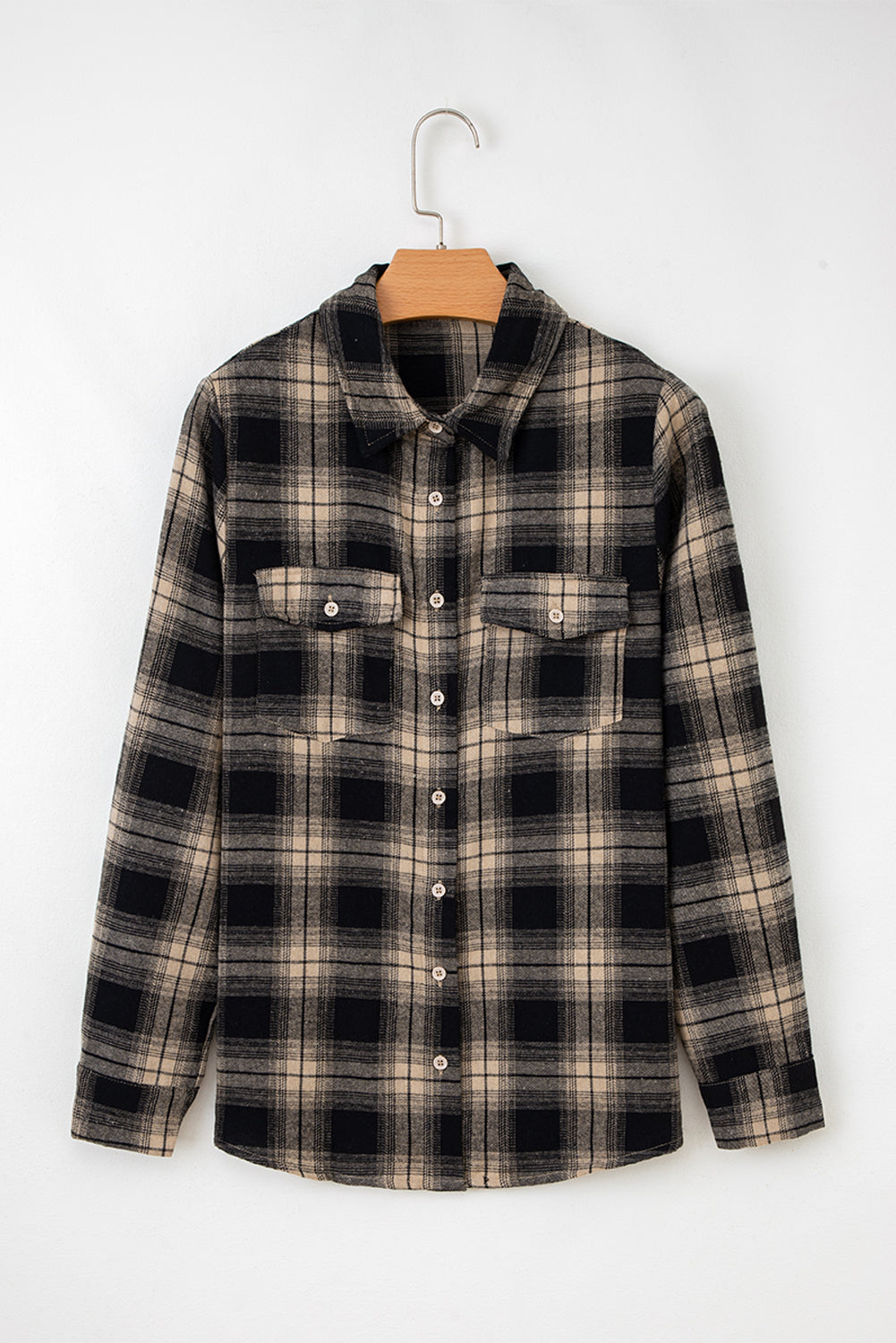 Plaid Double Flap Pocket Brushed Shacket