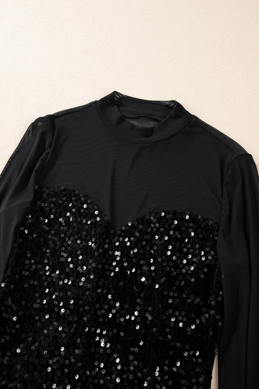 Velvet Sequin Sheer Mesh Long Sleeve Blouse
