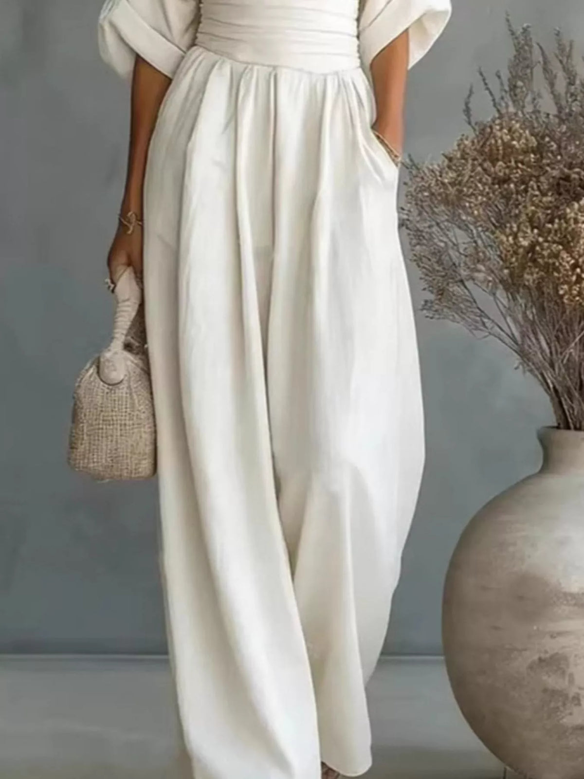 Full Size Half Sleeve Wide-Leg Jumpsuit Plus Size