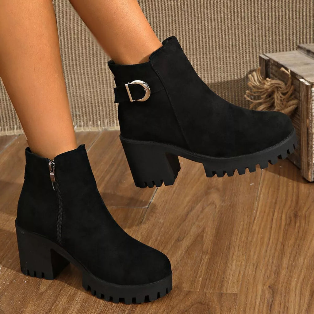 Round Toe Block Heels Boots
