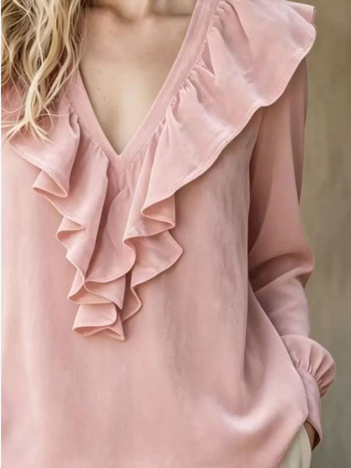 Full Size Velvet Ruffle V-Neck Blouse Plus Size