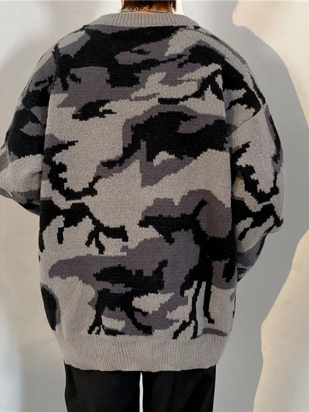 Men's Plus Size Camouflage Round Neck Sweater