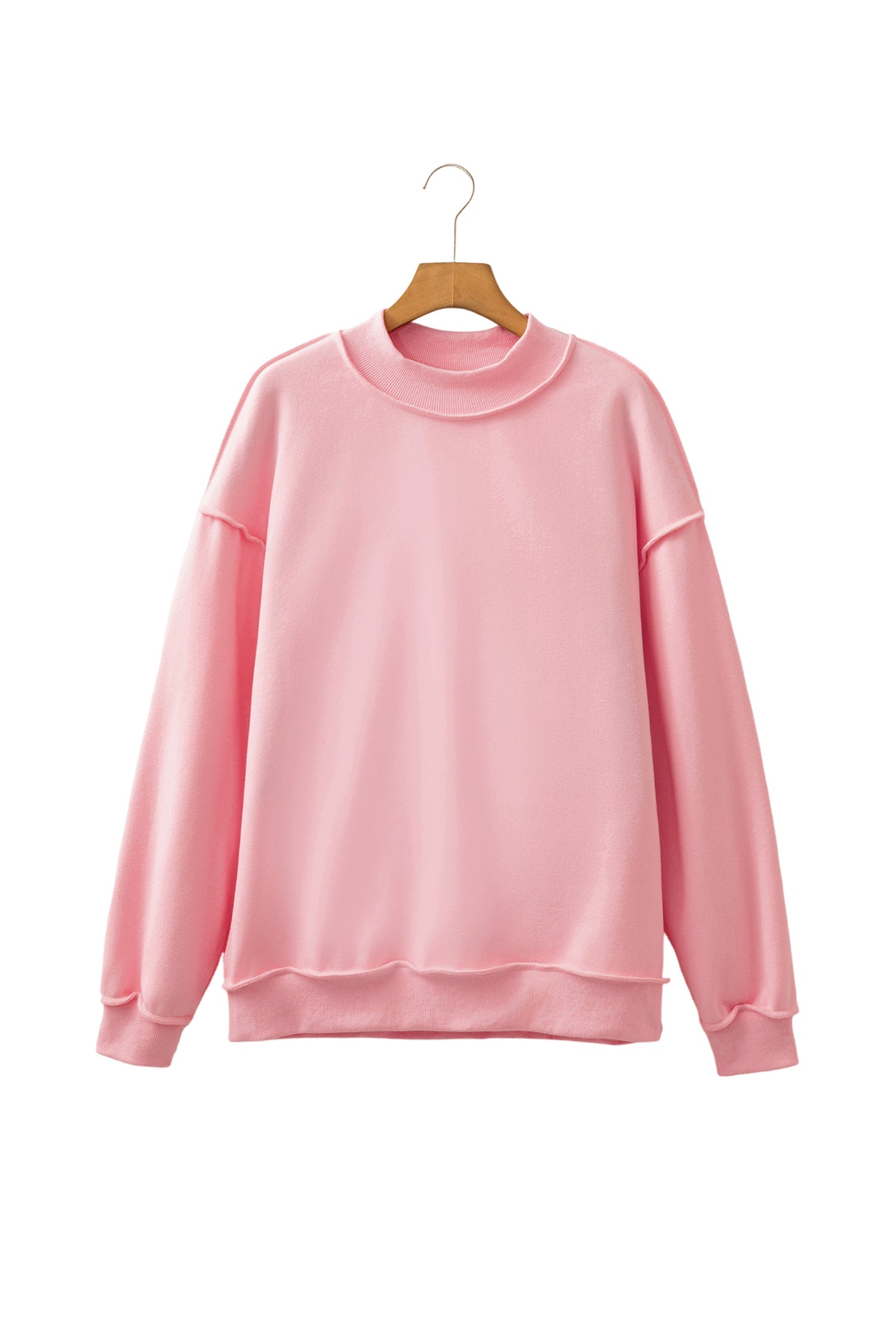 Light Pink Oversize Drop Shoulder Reversible Mock Neck Sweatshirt