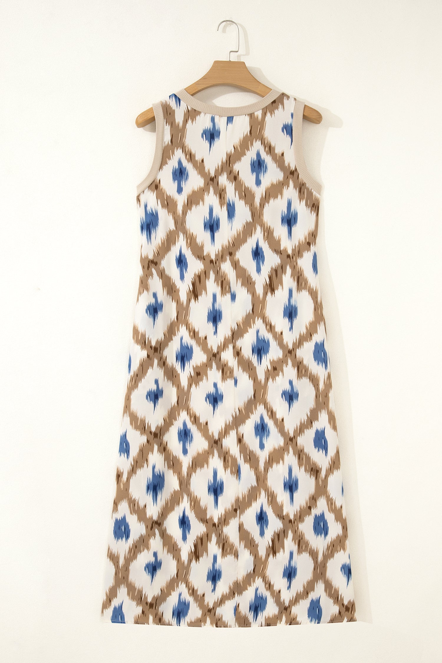 Khaki Boho Abstract Print V Neck Sleeveless Long Dress