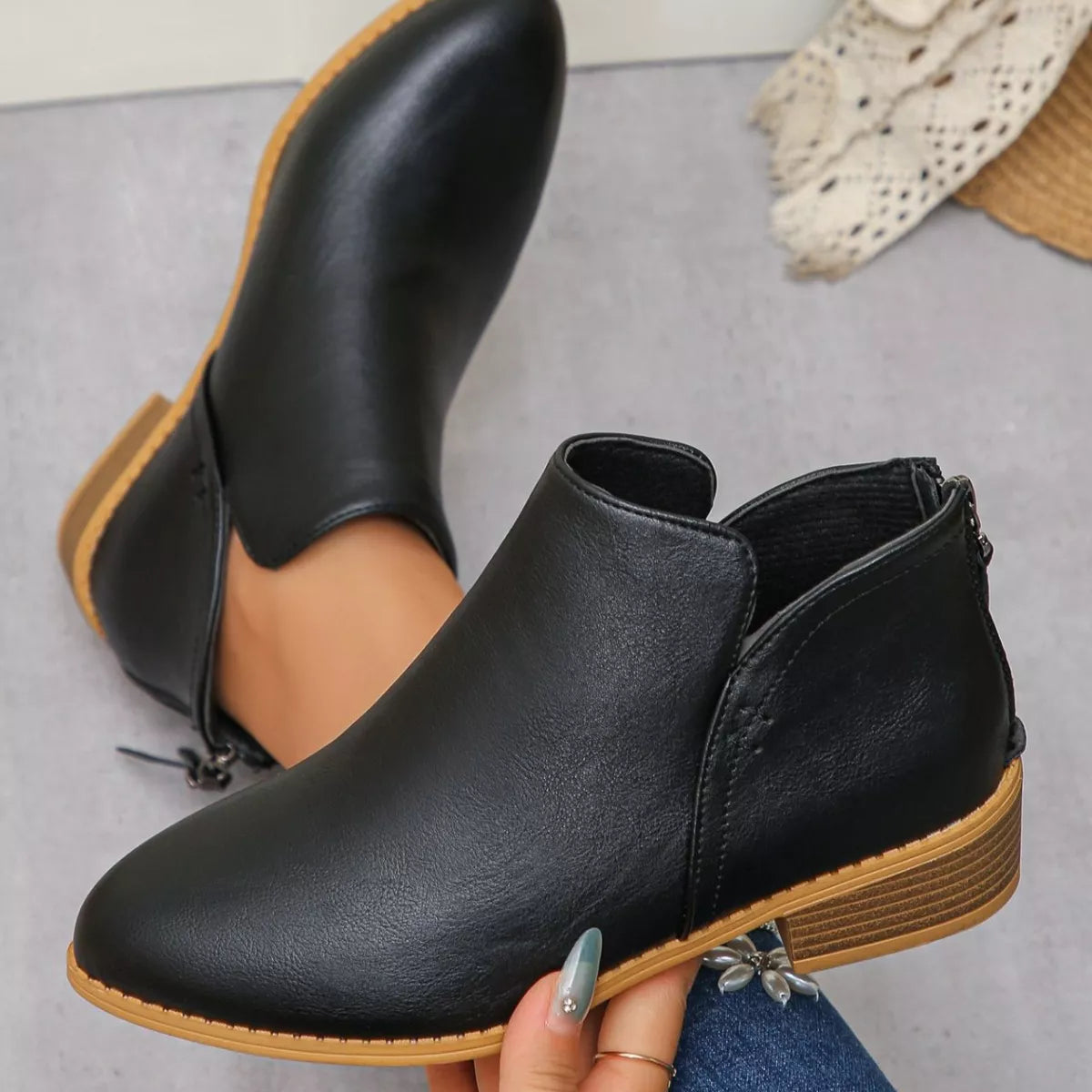 Point Toe Block Heels Boots