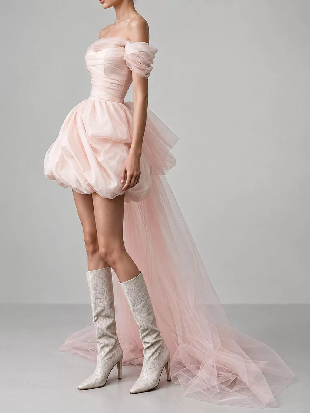 Full Size Off-Shoulder Tulle Bubble Mini Dress Plus Size