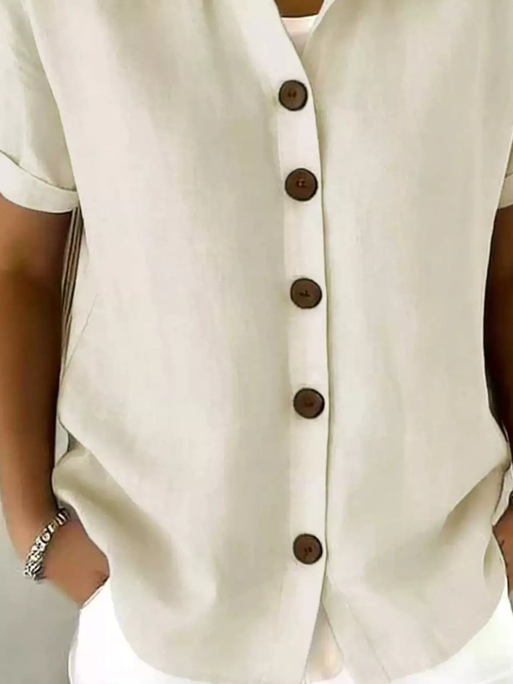 Full Size Button Up Short Sleeve Shirt Plus Size