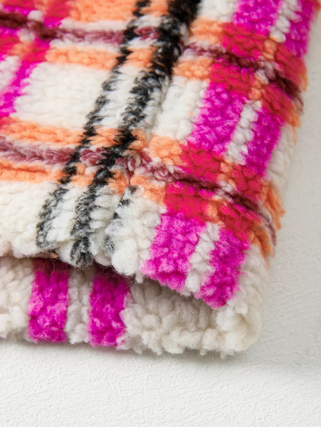 Sherpa Plaid Snap-Front Vest Coat