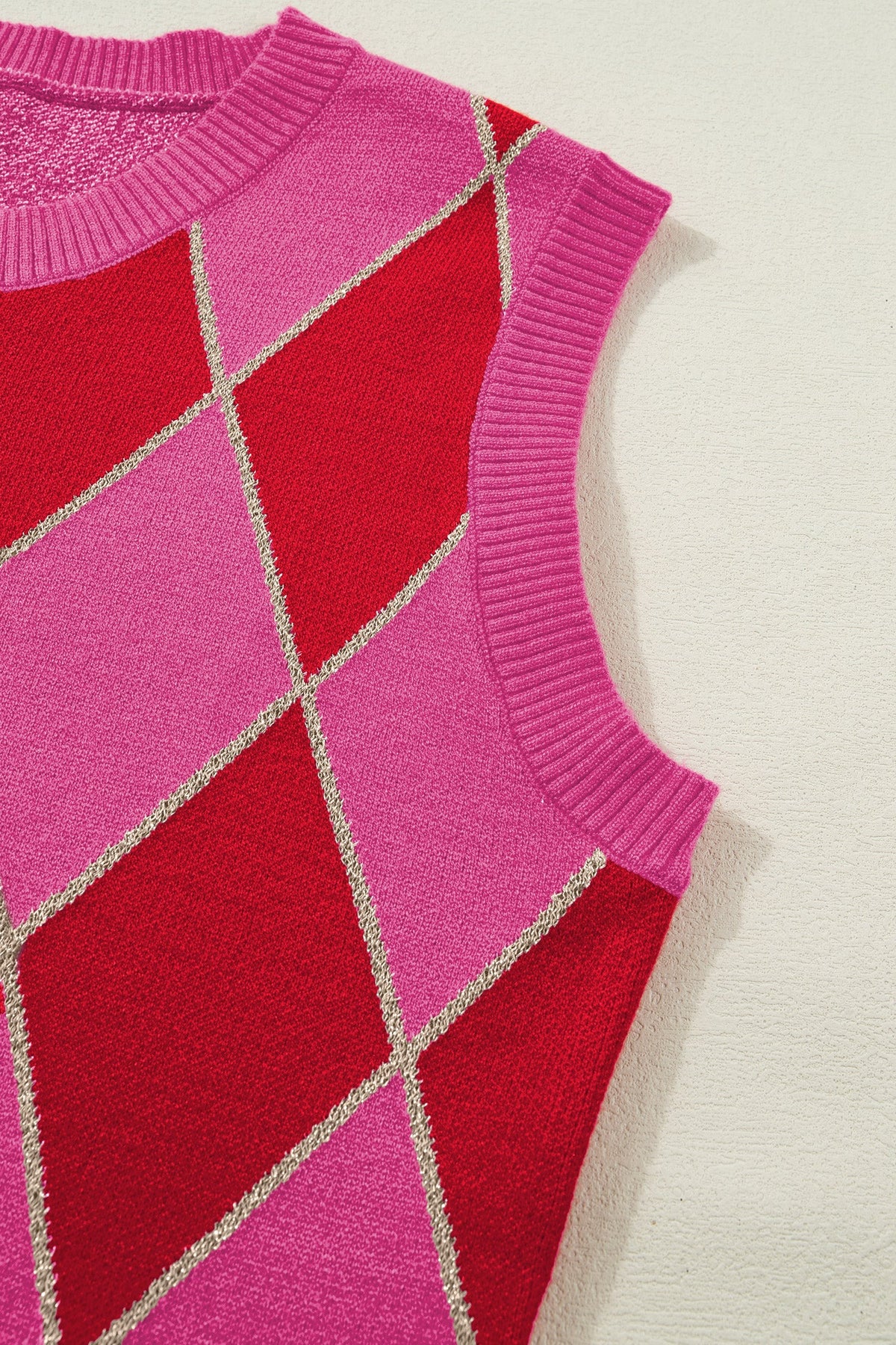 Glitter Trim Rhombus Pattern Knit Sweater Top