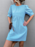 Round Neck Puff Sleeve Mini Dress