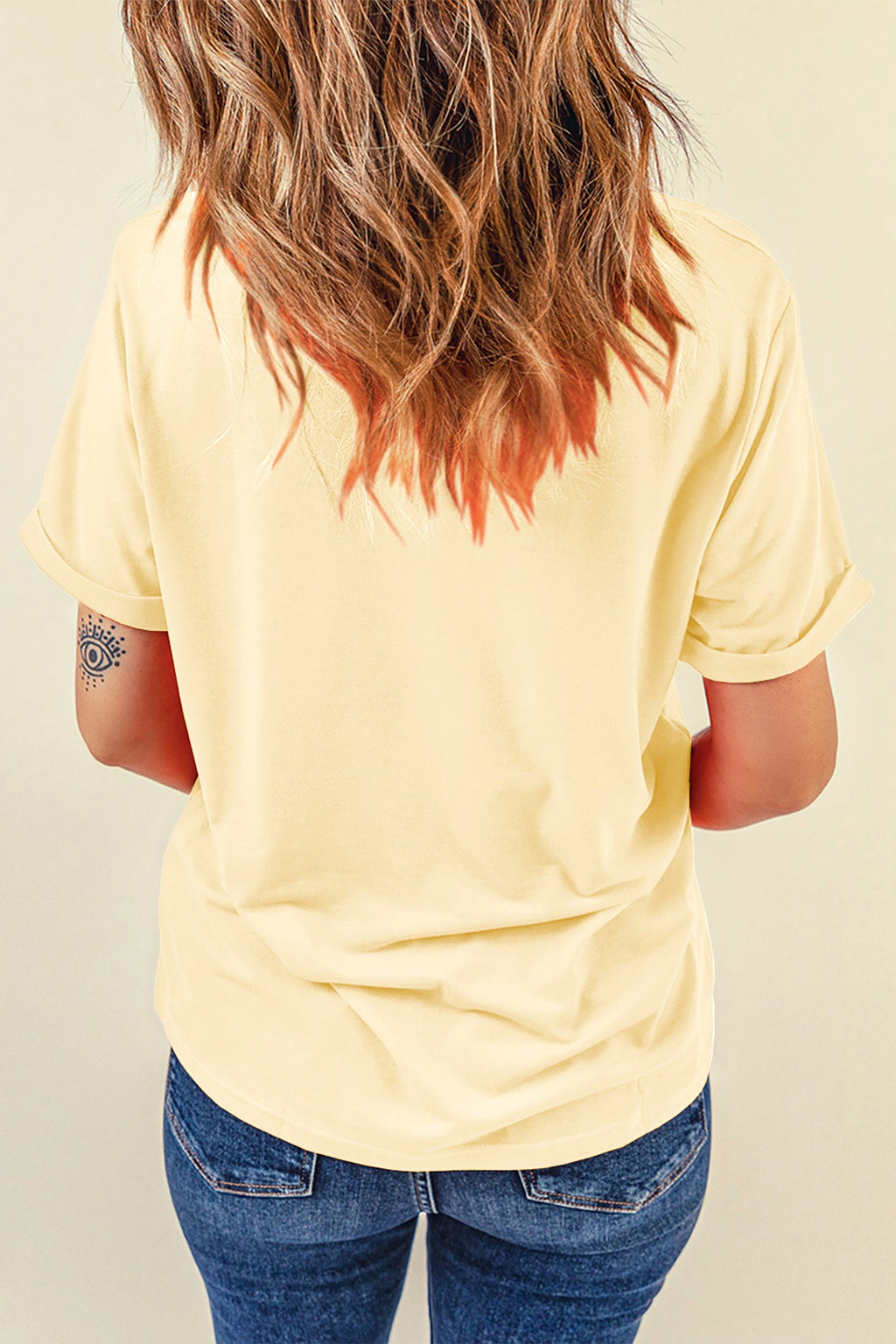 Yellow Cream Casual Plain Crew Neck Tee