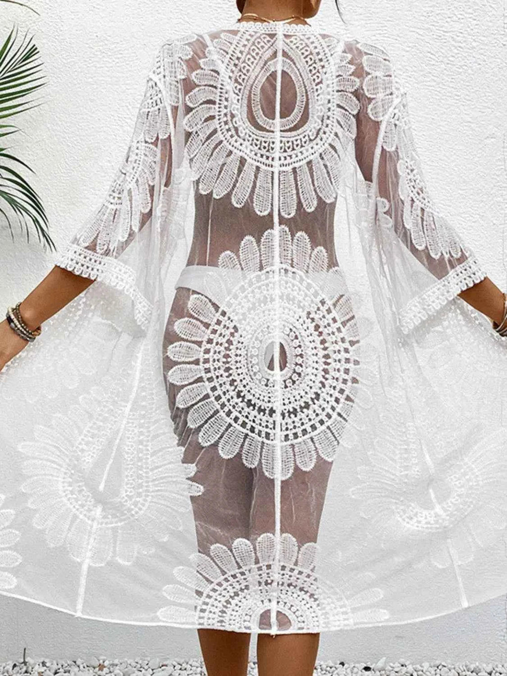Lace Open Front Longline Kimono Cover-Up
