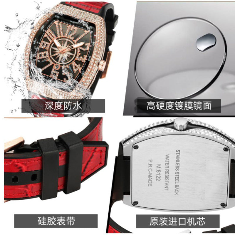 Simple Leather-strapped Yacht-style Diamond-embellished Vintage Quartz Watch