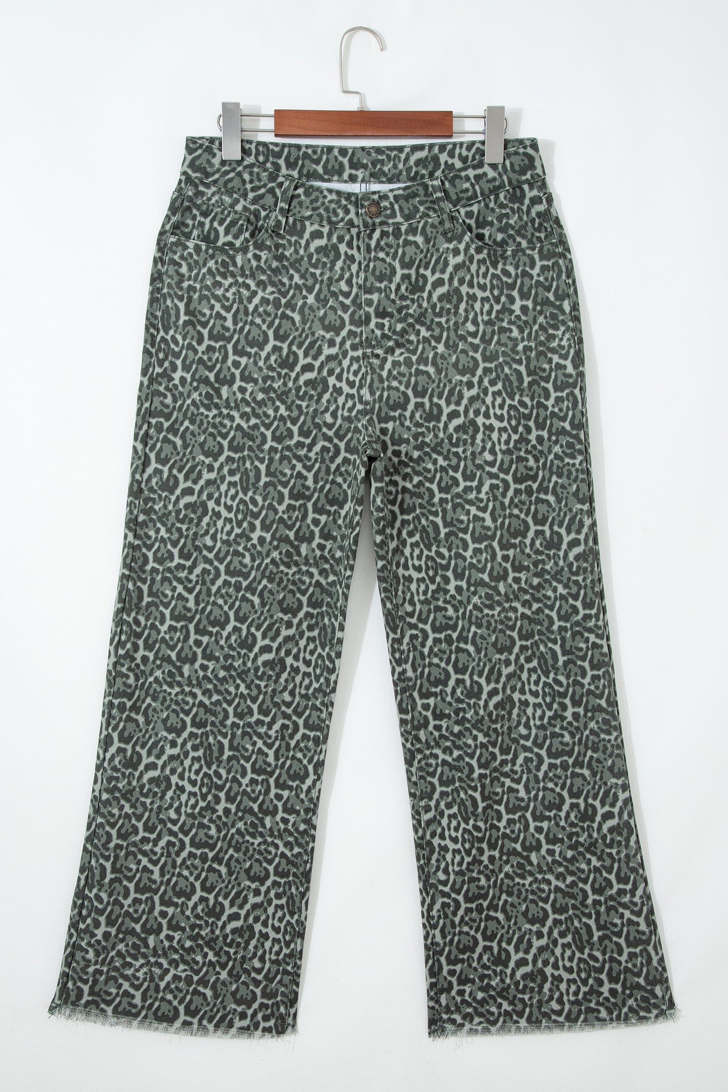 Leopard Frayed Edge High Waist Wide Leg Jeans