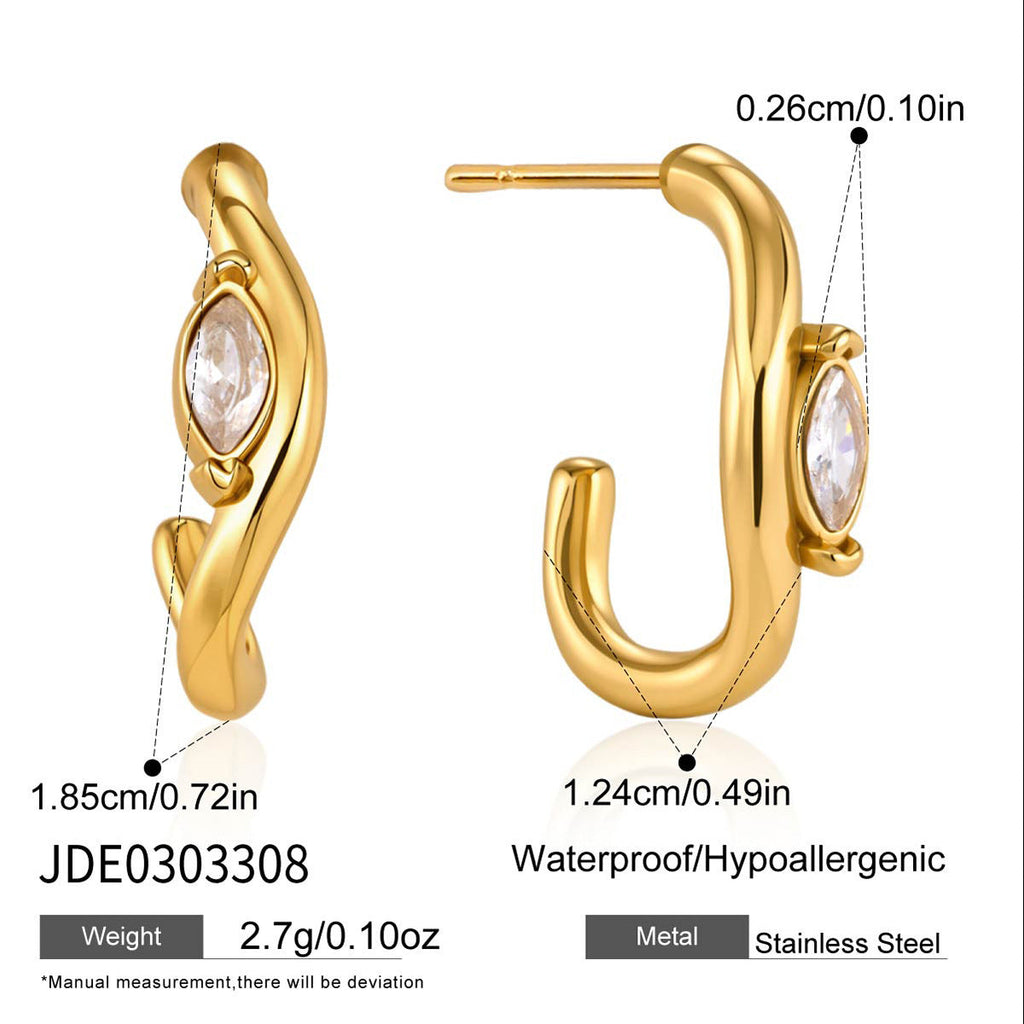 Curved Zircon Hoop Earrings
