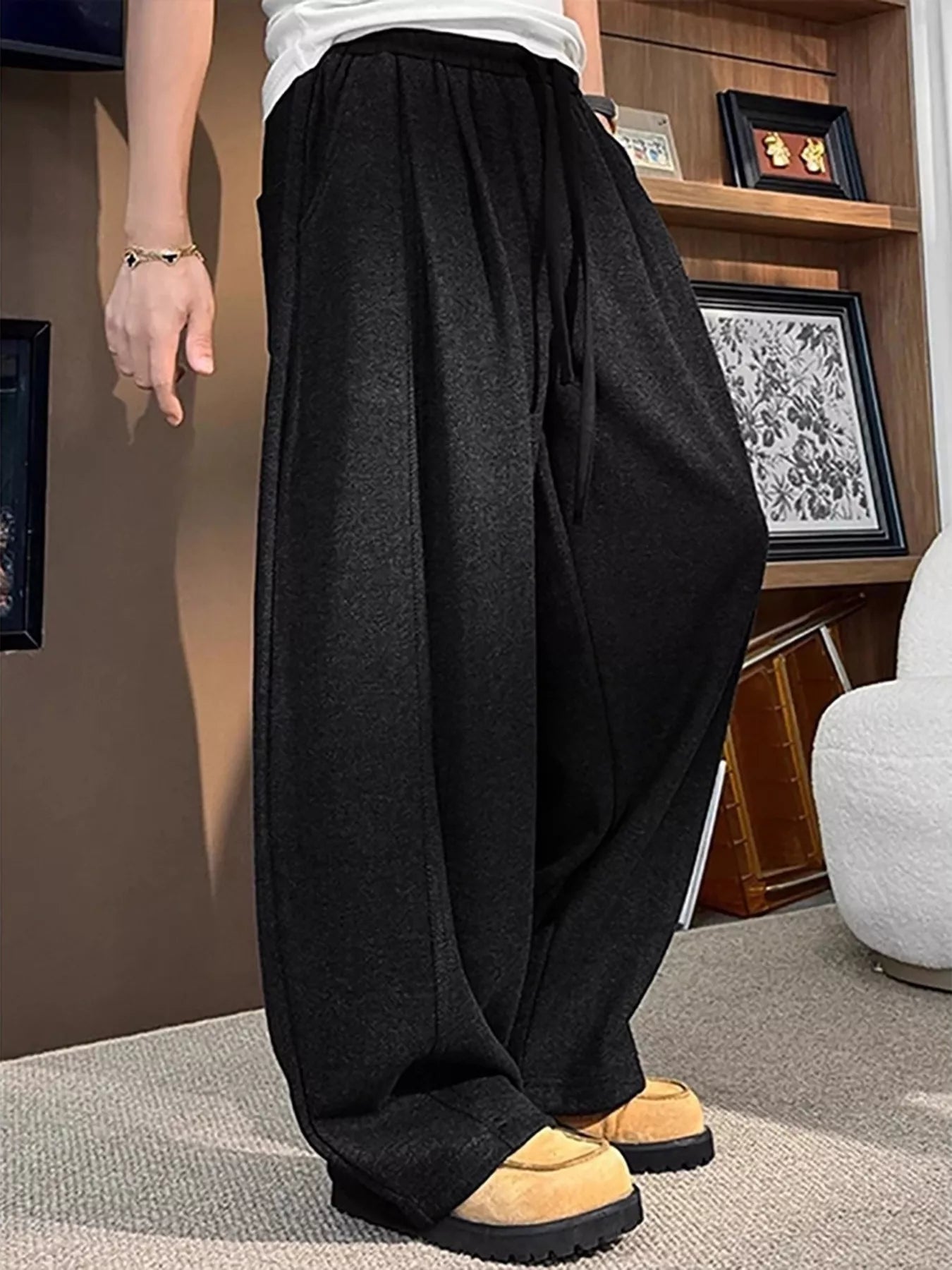 Men's Plus Size Loose Fit Casual Sweatpants with Drawstring