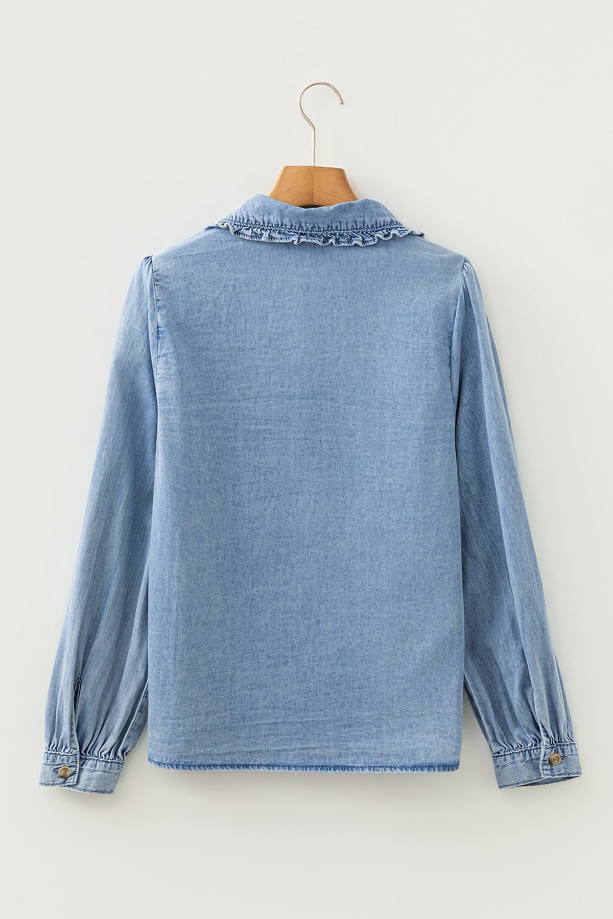 Western Denim Ruffle Peter Pan Collar Shirt