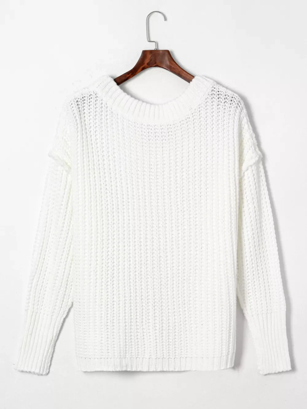 Ribbed Knit Round Neck Slouchy Chunky Sweater