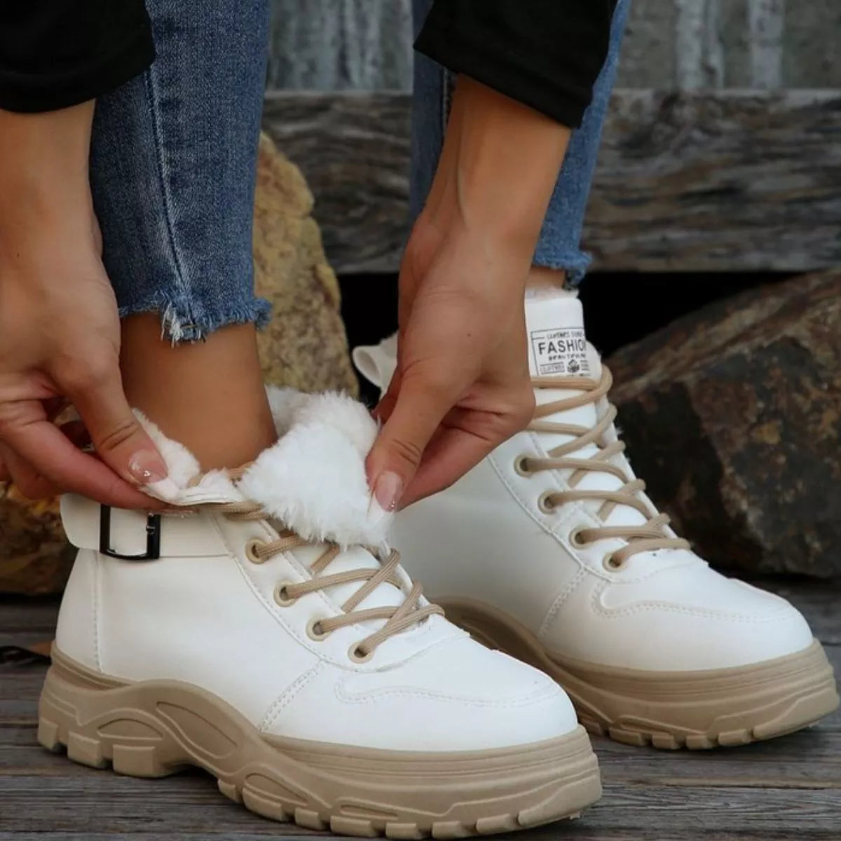 Warm Lined Ankle Boots with Buckle Detail