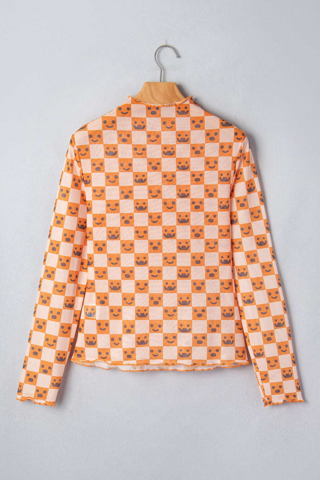 Orange Abstract Halloween Pattern Long Sleeve Stand Neck Shift Blouse