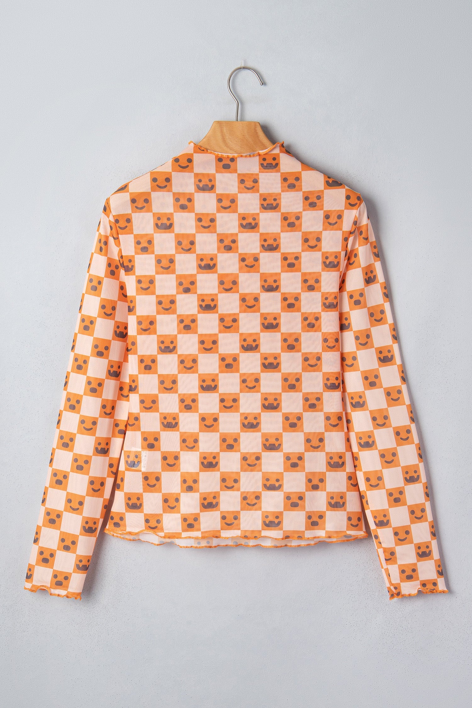 Orange Abstract Halloween Pattern Long Sleeve Stand Neck Shift Blouse