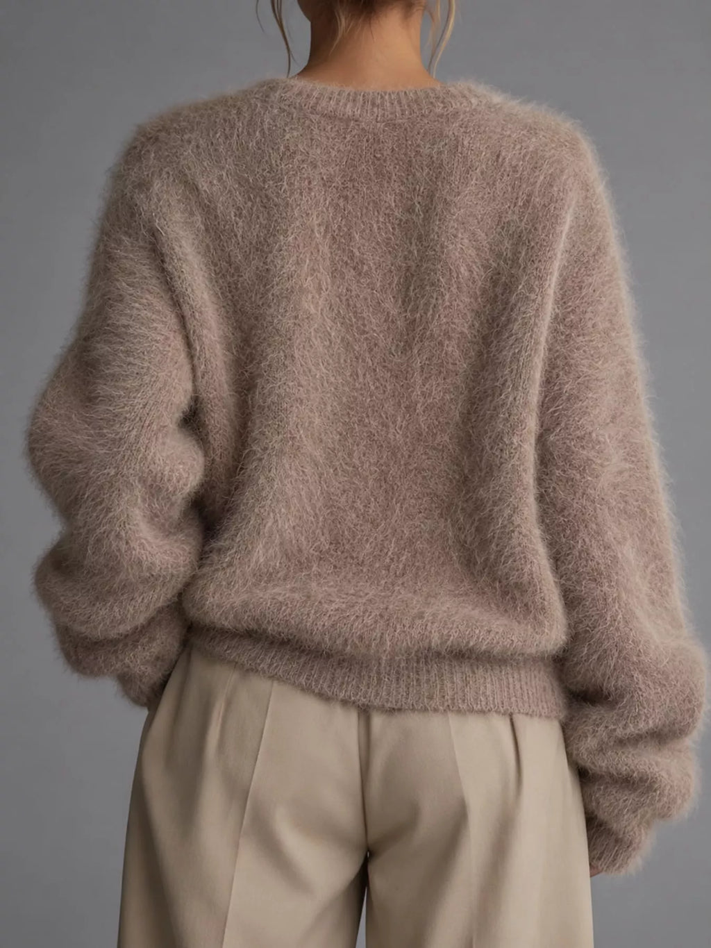 Fuzzy V-Neck Button-Down Cardigan
