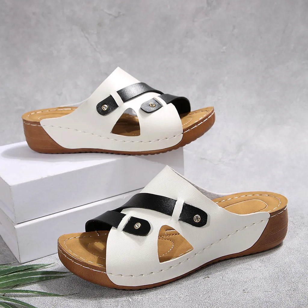 Cutout Contrast Wedge Sandals