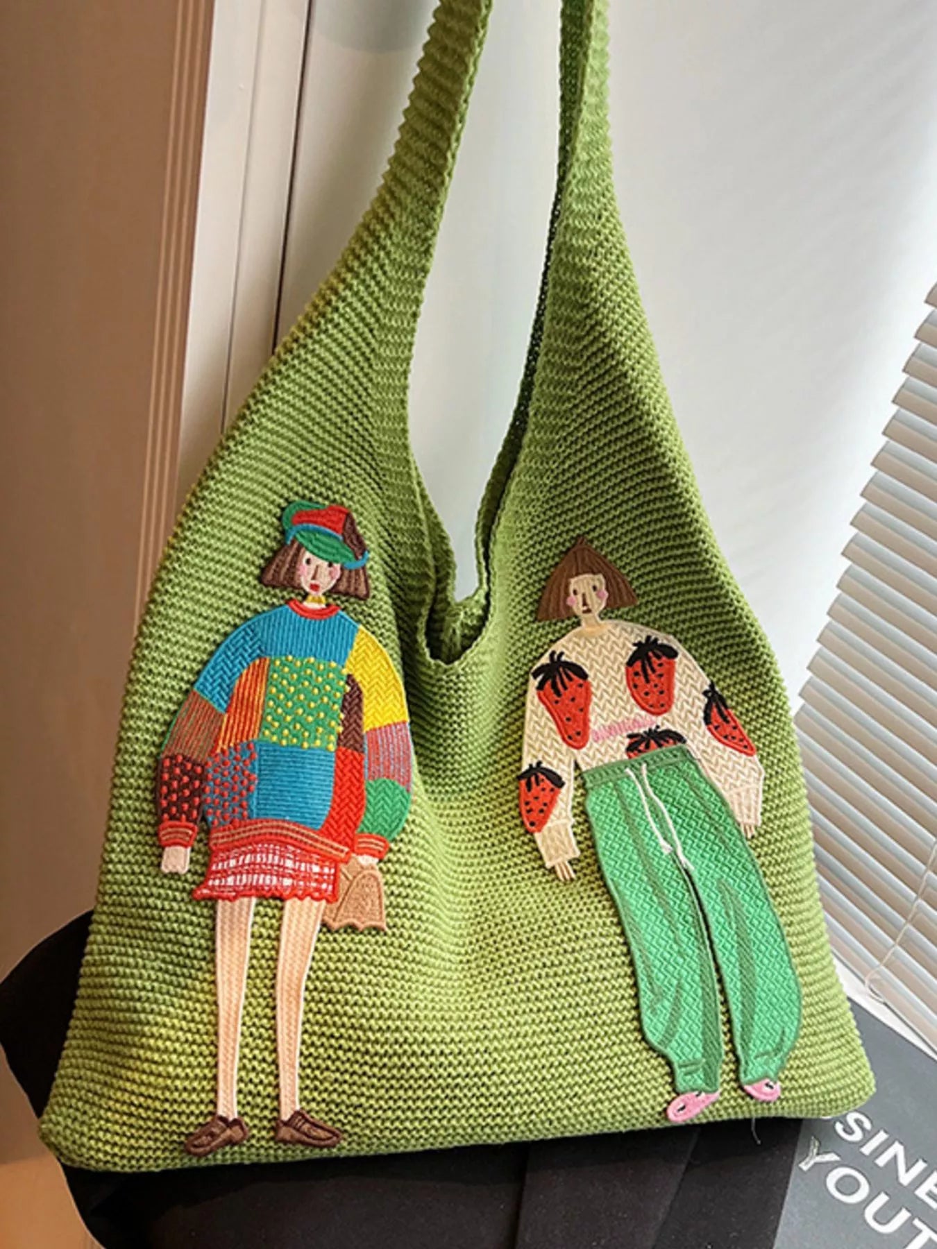 Knitted Embroidered Shoulder Bag