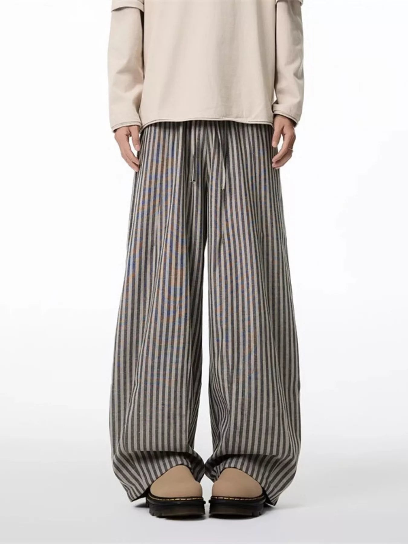 Men's Plus Size Striped Wide-Leg Casual Pants