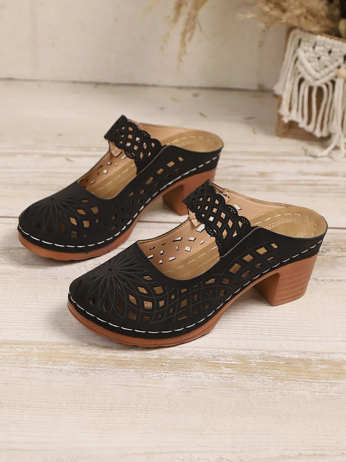 Cutout Block Heel Sandals
