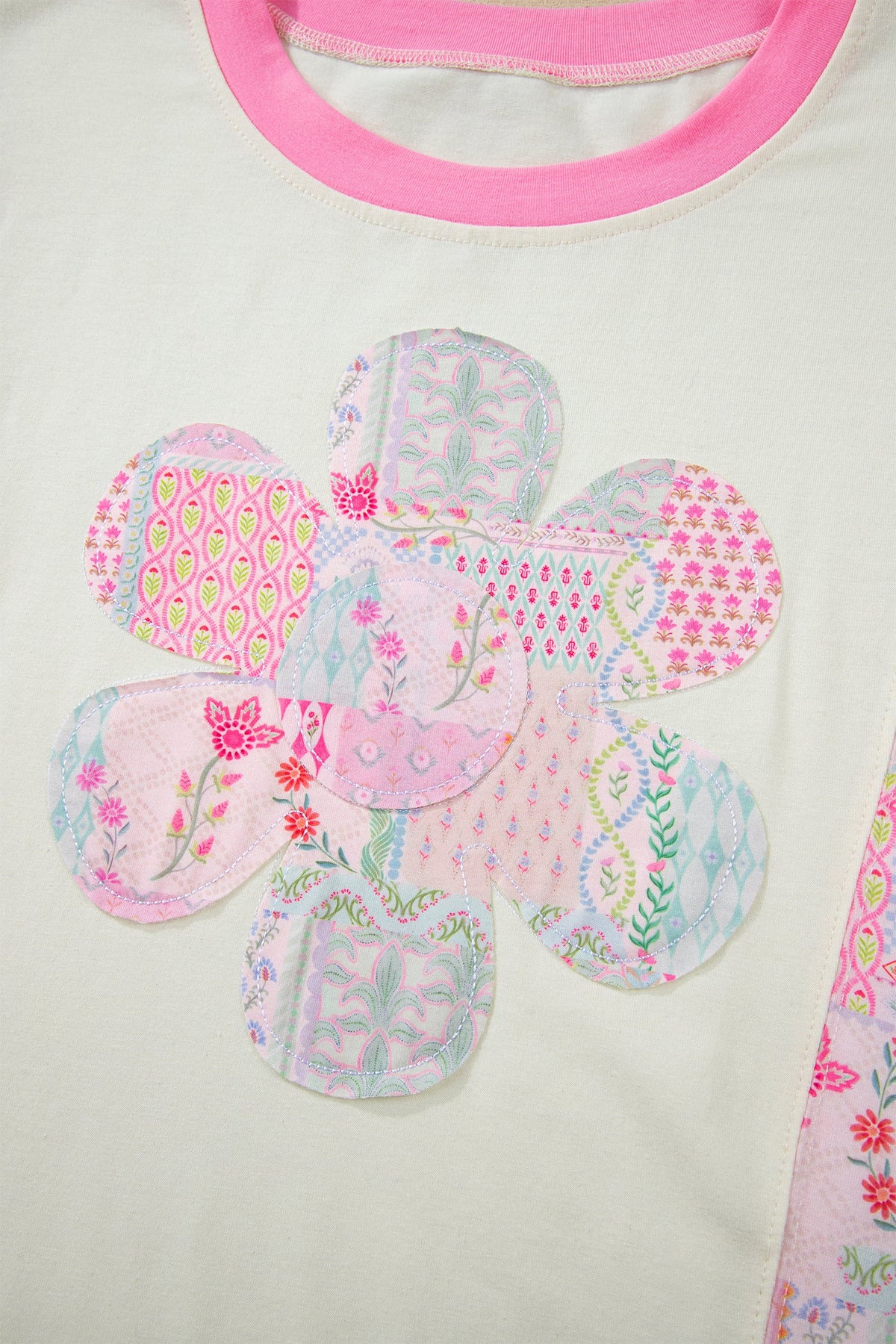 Floral Colorblock Patchwork Short Sleeve Top