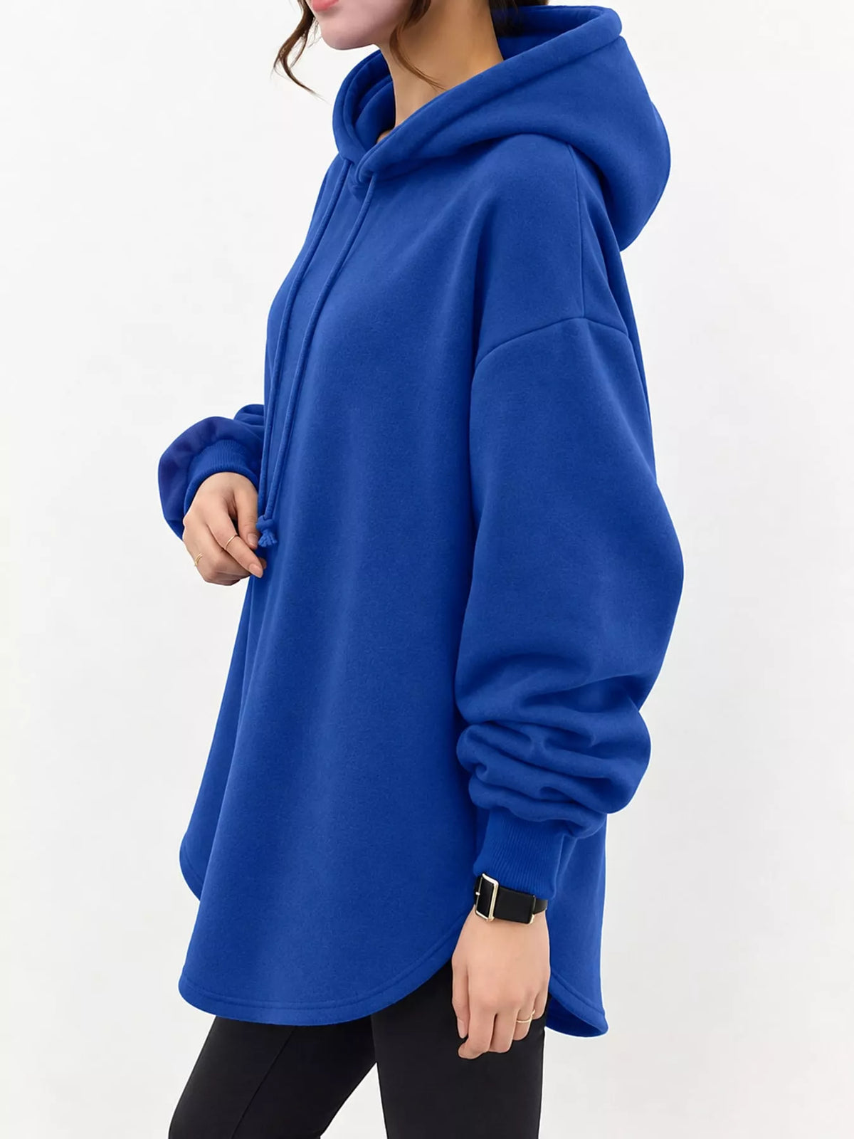 Full Size Drawstring Dropped Shoulder Hoodie Plus Size