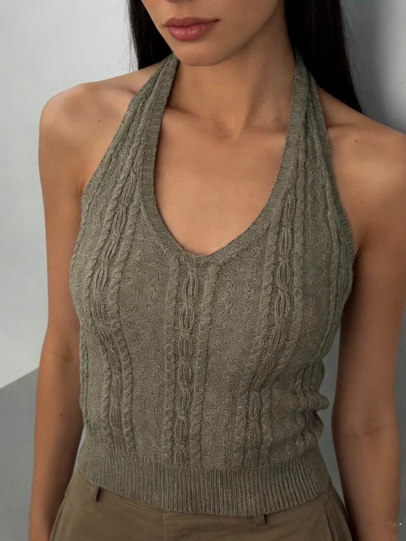 Cable Knit Halter Neck Tank