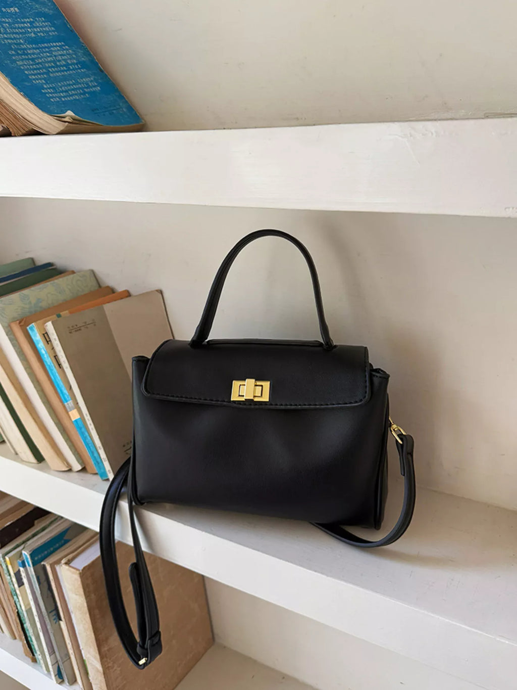 Golden Clasp Leather Crossbody Bag