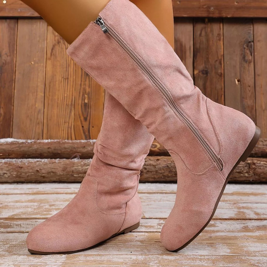 Round Toe Side Zip Boots