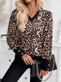 Printed V-Neck Long Sleeve T-Shirt with Button Cuffs