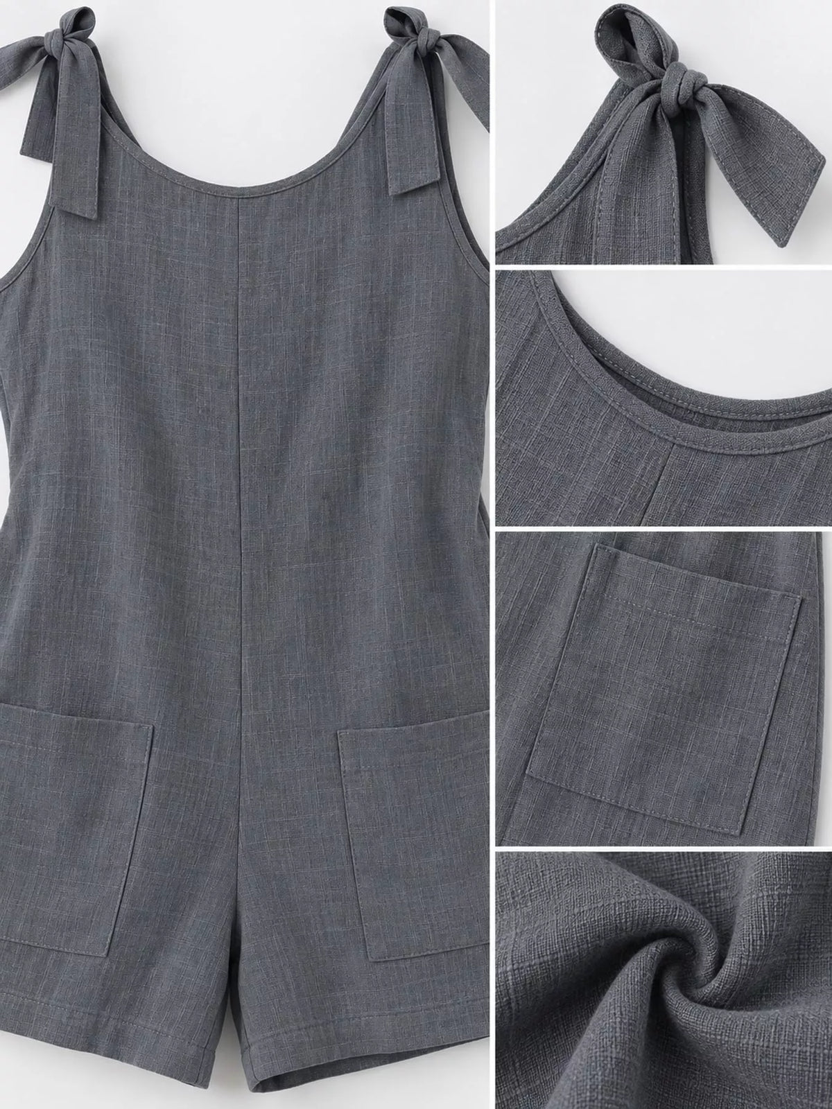 Full Size Tie-Shoulder Romper with Pockets Plus Size
