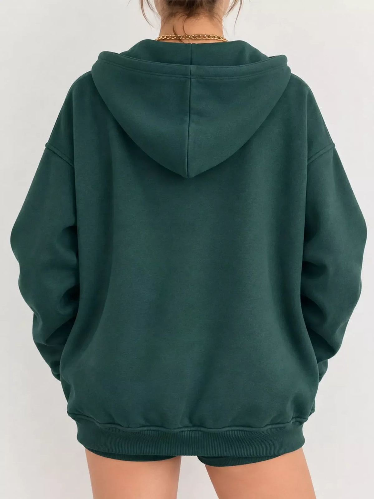 Full Size Zip-Up Dropped Shoulder Hoodie Plus Size