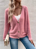Soft Fuzzy V-Neck Button-Down Cardigan