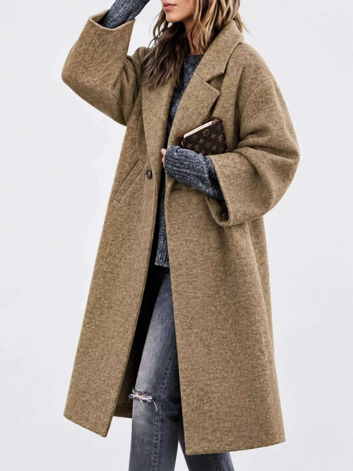 Full Size Lapel Collar One Button Coat Plus Size