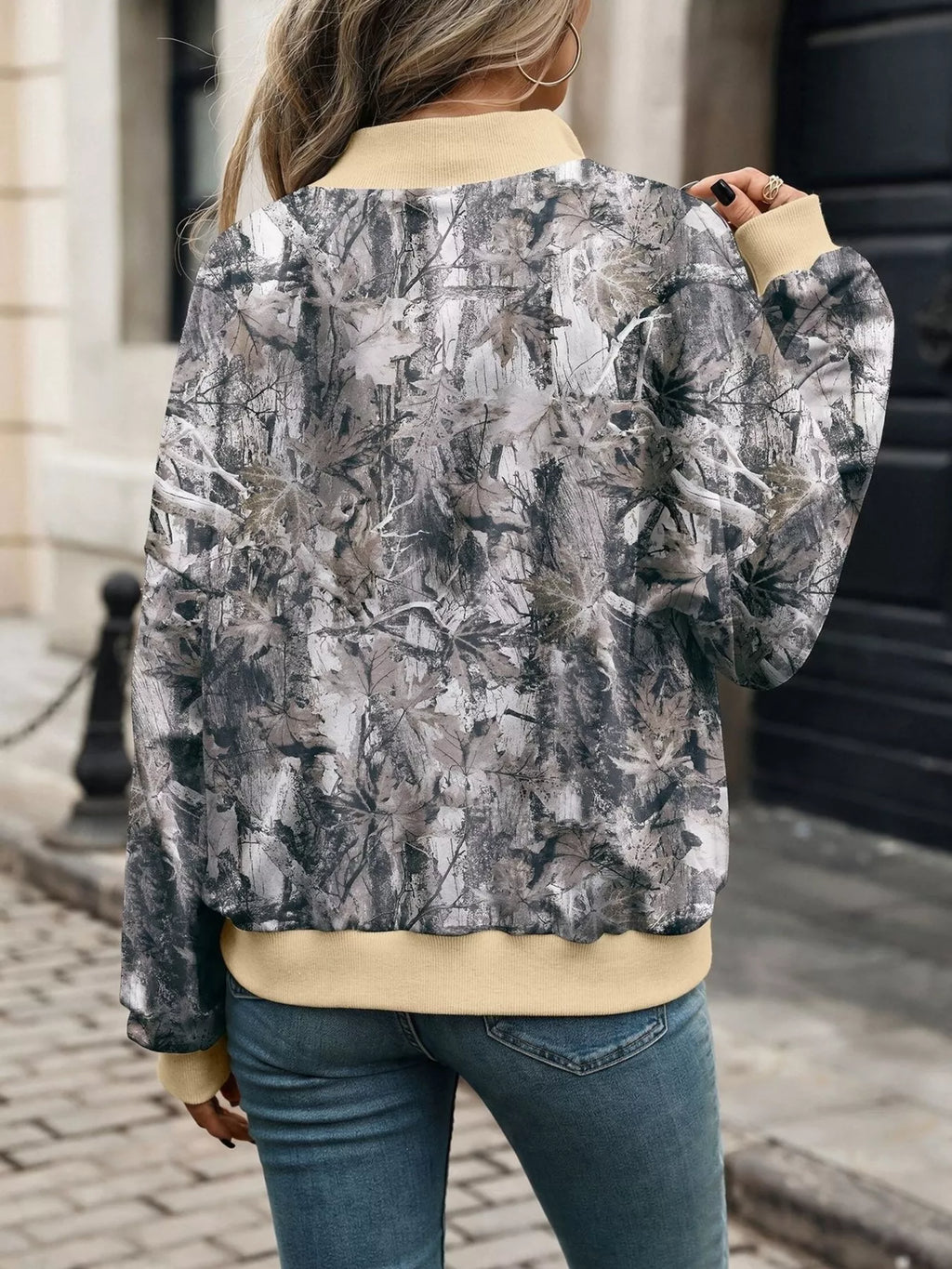 Printed Zip Up Long Sleeve Sweatshirt