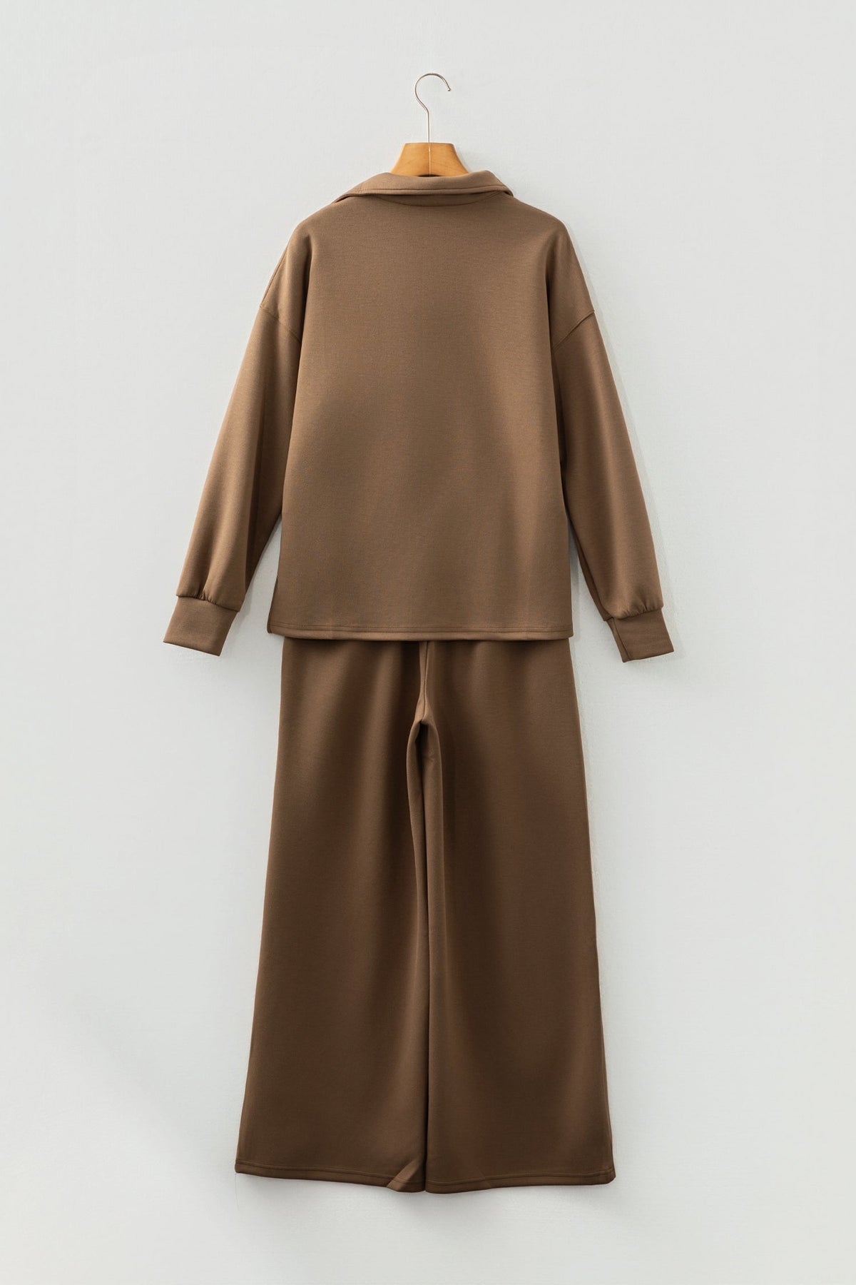 Solid V-Neck Top and High Waist Pants Set