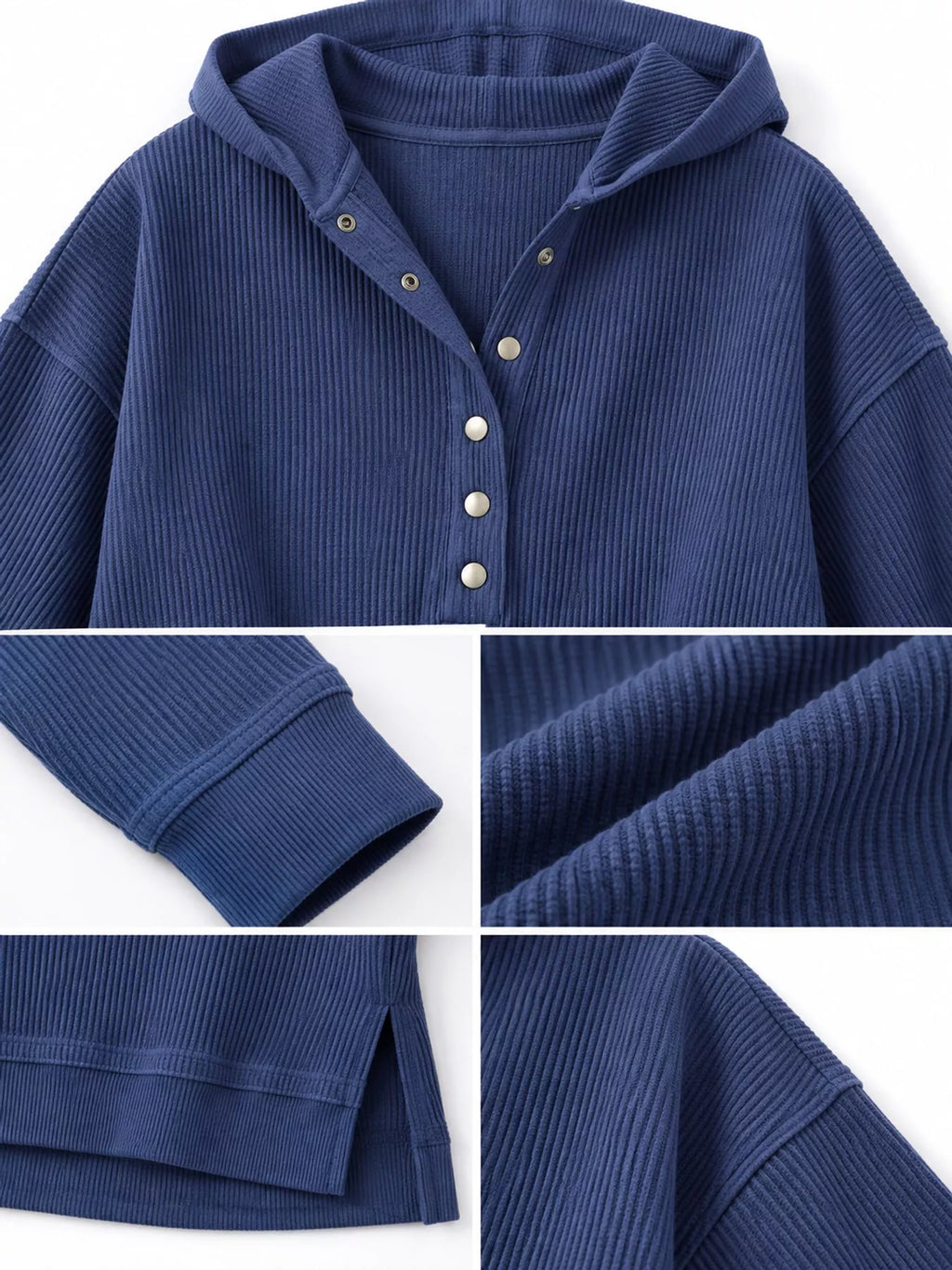 Full Size Snap Button Placket Dropped Shoulder Hoodie Plus Size