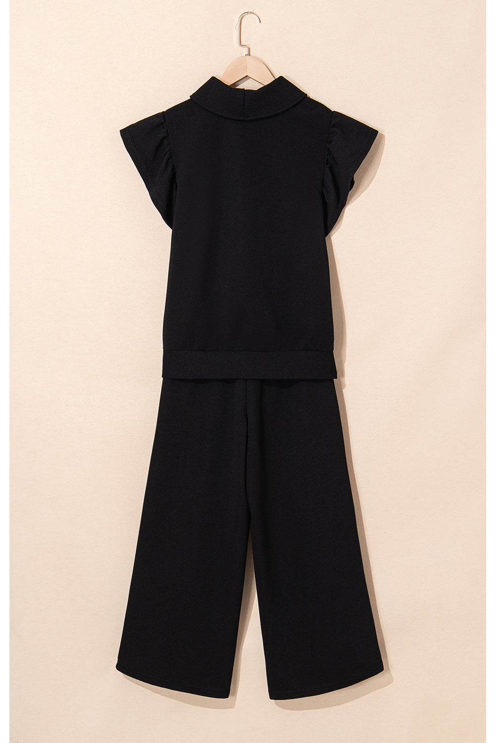 Textured Ruffle Half Zip Top and Pants Set